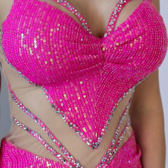 Mini Sequin Heart Hot Pink Dress - Picture 5 of 6